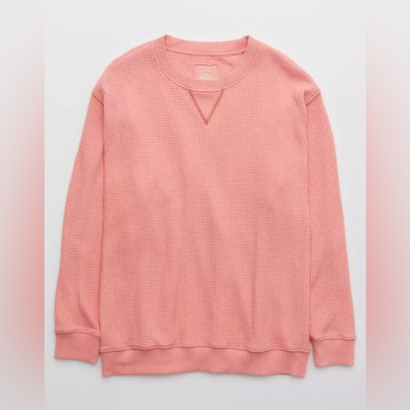 AERIE Womens The Sweat Waffle Crew Neck Sweatshirt Pullover Pink Size Small - Picture 4 of 9
